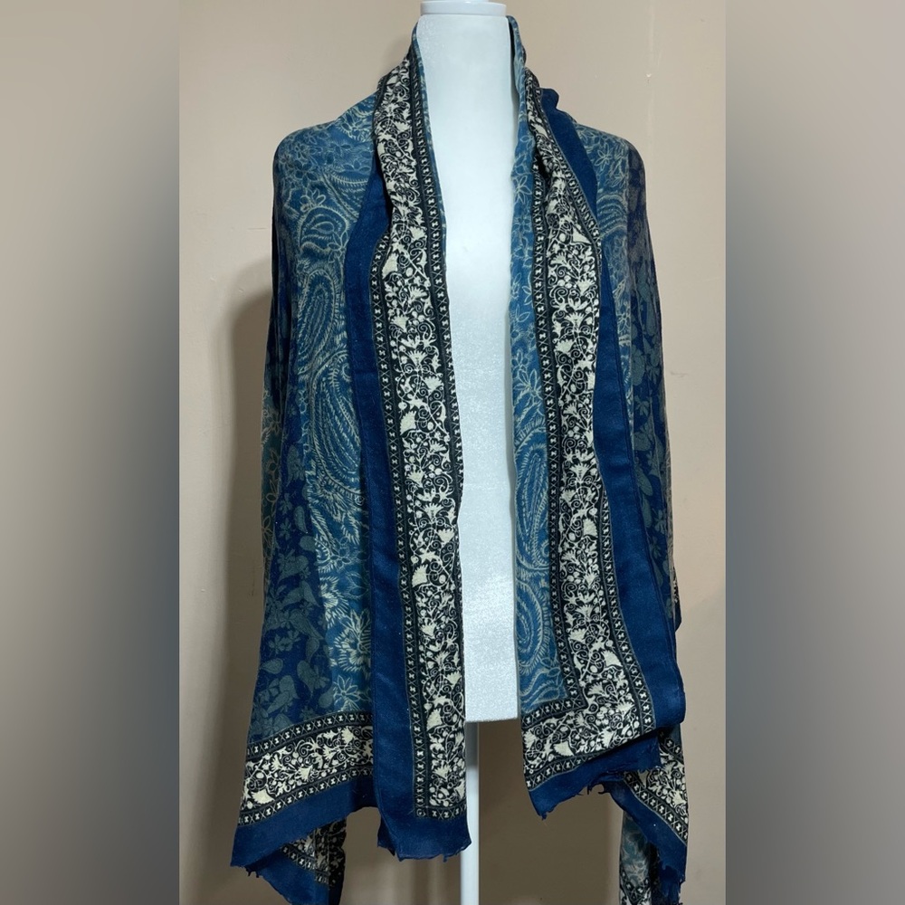 3/$10 Blue Paisley Border Wrap/Shawl